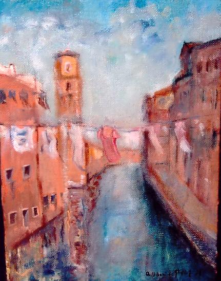 Arsenale - 1991 - olio su tela di sacco 34x48 cm